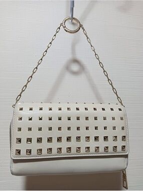 Valentino Garavani White Studded Leather Shoulder Bag